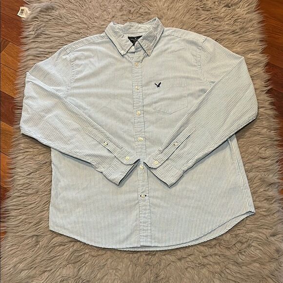 American Eagle Outfitters Blue And White Casual Button Down Shirt - Picture 1 of 5